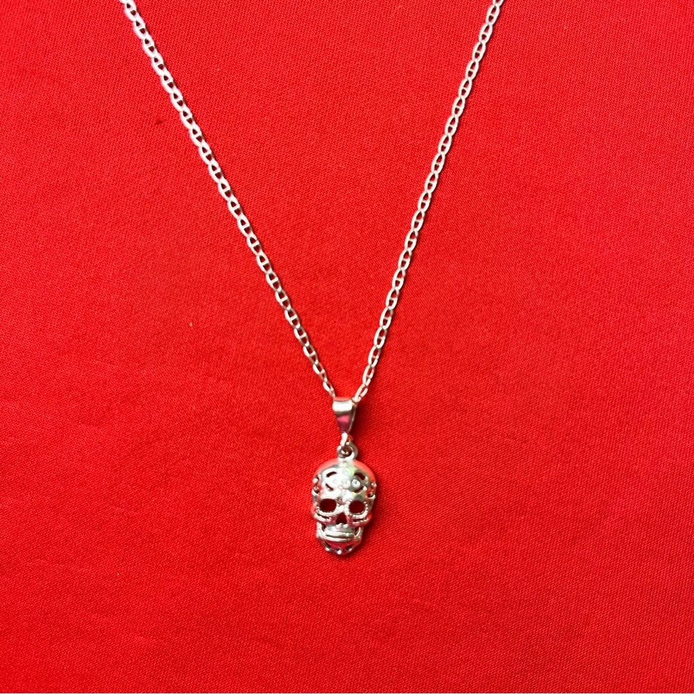 925 real solid sterling‎ silver akull pendant and chain nacklace